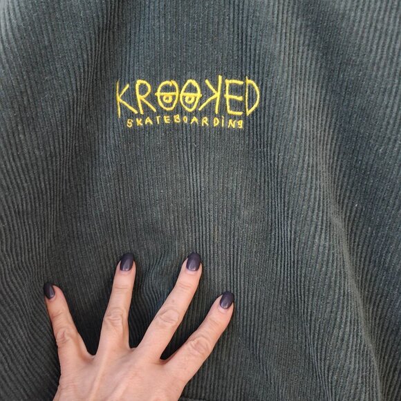 Krooked Skateboarding Green Corduroy Hoodie - Picture 2 of 5
